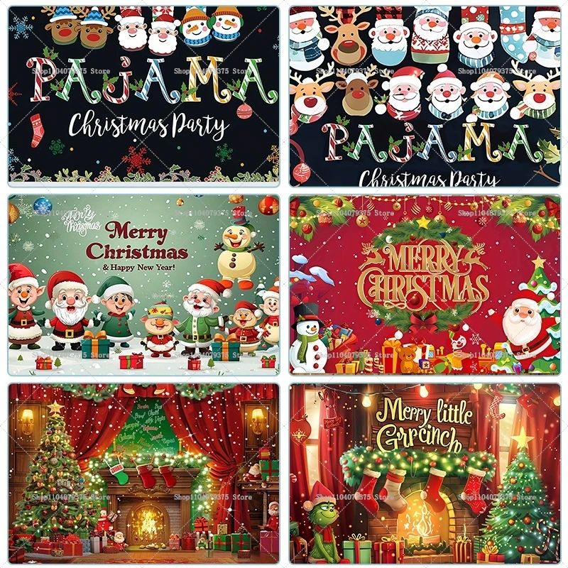 Christmas Cartoon Santa Claus Photography Background Christmas Night Party Decoration Banner Photo Booth Background Decoration