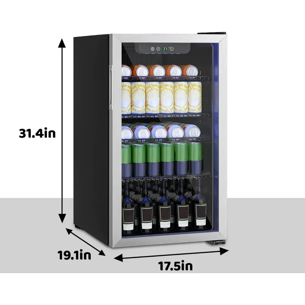 3,2 Cu. Mini lodówka Ft ze szklanymi drzwiami wejściowymi do dystrybutora sody, piwa lub wina, napojów z regulowaną półką i cyfrowym wyświetlaczem
