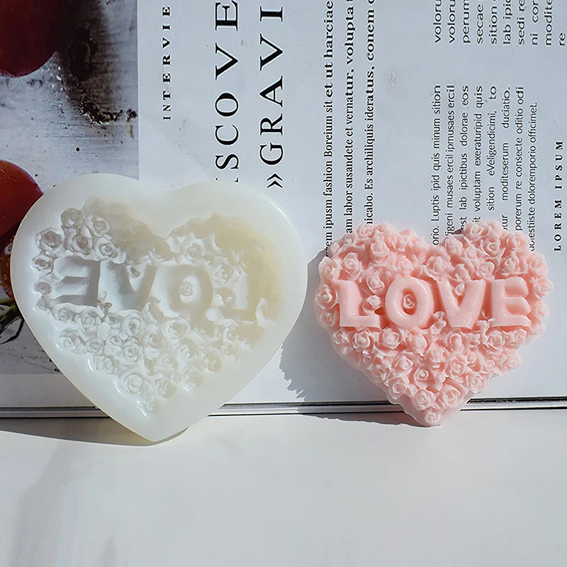 1Pc Rose Heart Shape Silicone Mold DIY Love Flower Candle Plaster Making Tool Chocolate Ice Mould Decor Valentine's Day Gifts