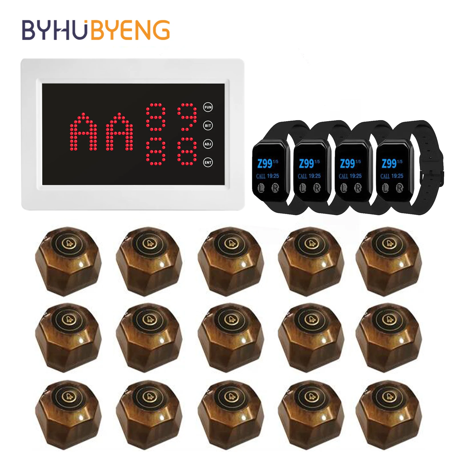 BYHUBYENG Wireless Calling Restaurant Pager System Watch/Call Buttons/Display for Cafe Bar Club Food Truck Restaurant