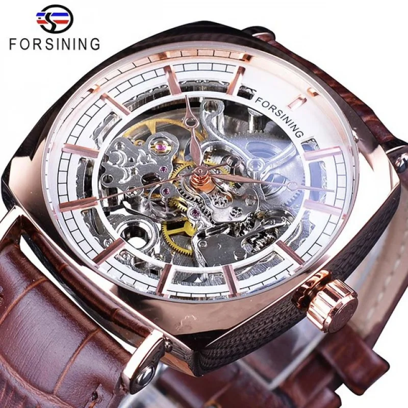 Official brand free shippingEuropean and American Style Men's Automatic Mechanical Square Fashion Casual Hollow Watch