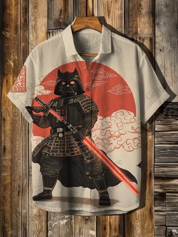 

Samurai Cat Warrior Laser Sword 3D Print Hawaiian Shirts Men Women Fashion Single-breasted Short Sleeve Beach Shirt Manga Blouse