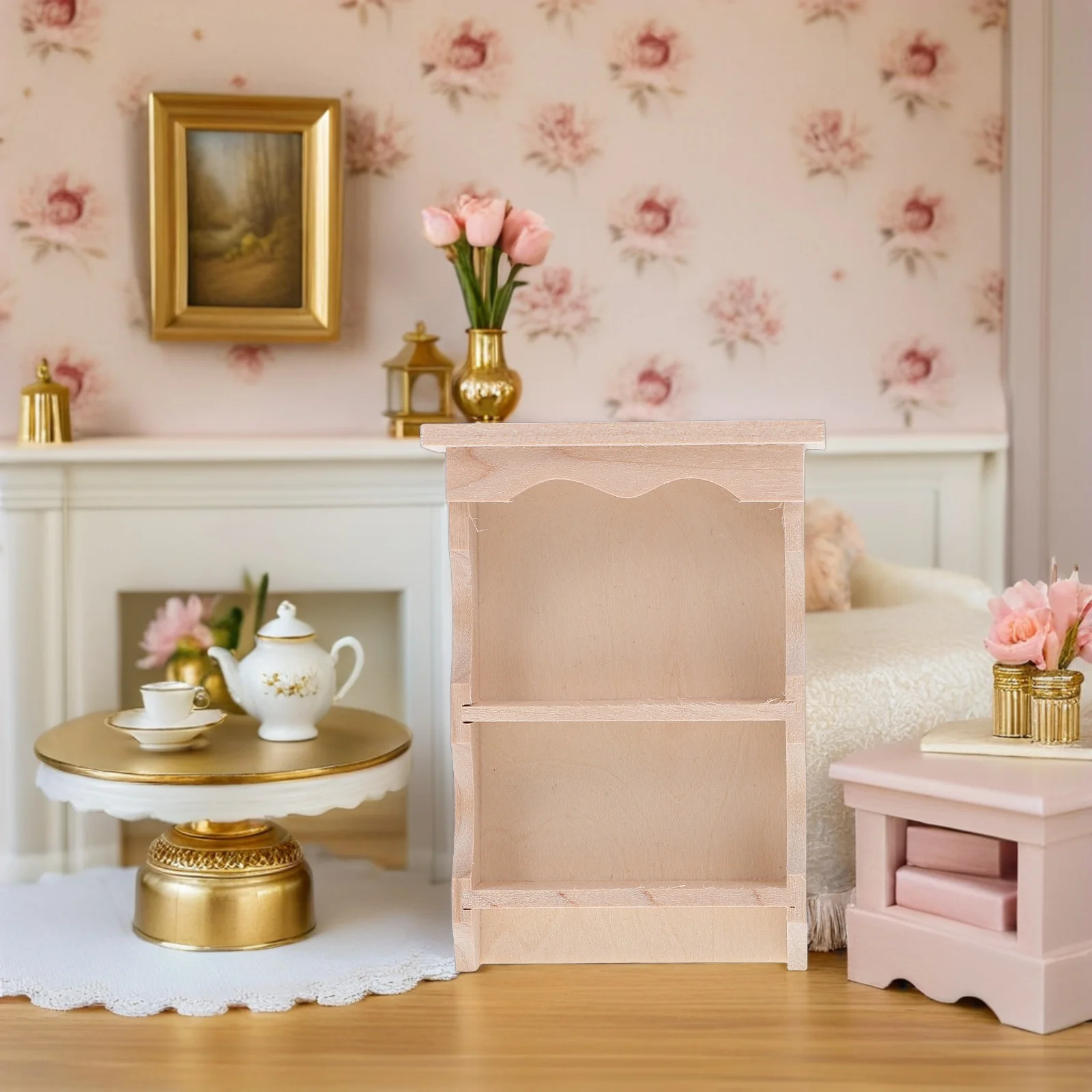 

2 Pcs Solid Wood Hanging Cabinet Dollhouse Kitchen Cabinets Closet Vintage Mini Wall Wooden