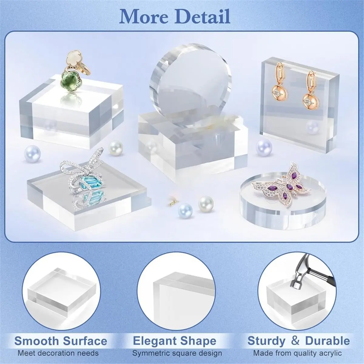Acrylic Display Blocks 3x3 Inch, Set of 4 Clear Square Riser Stands for Jewelry, Trophies, and Collectibles