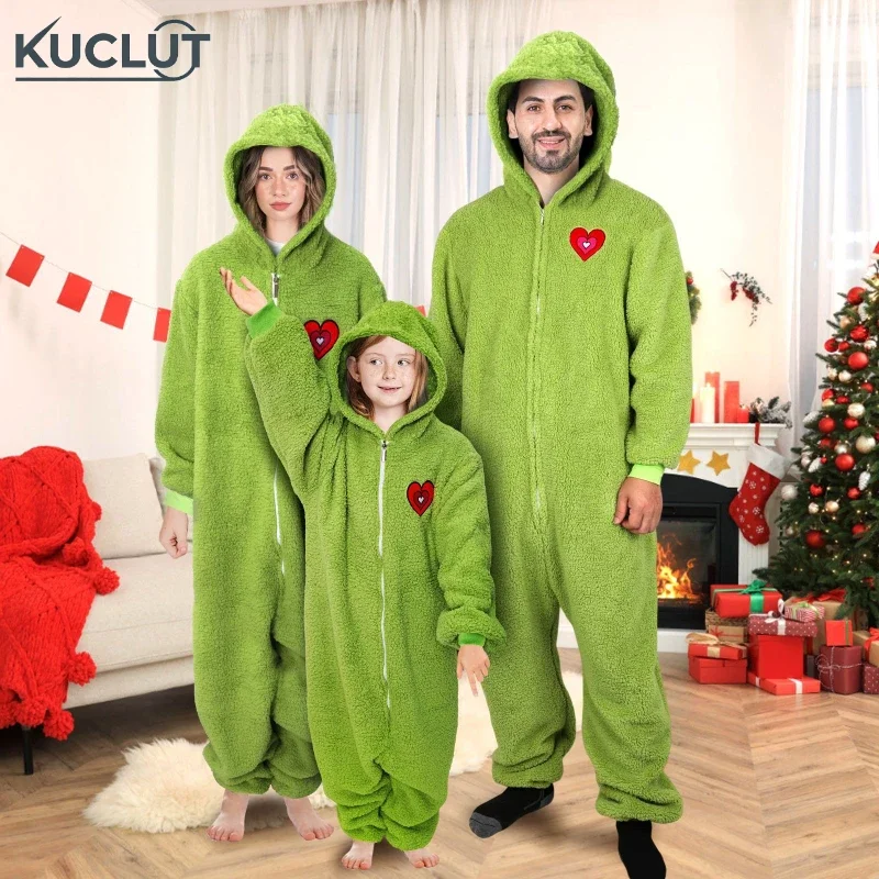 Adult Kids Animal LoungeGreen Furry Monster Family Christmas Parent-Child Suit Pajamas Grinch Costume Onesies Lounge Clothes