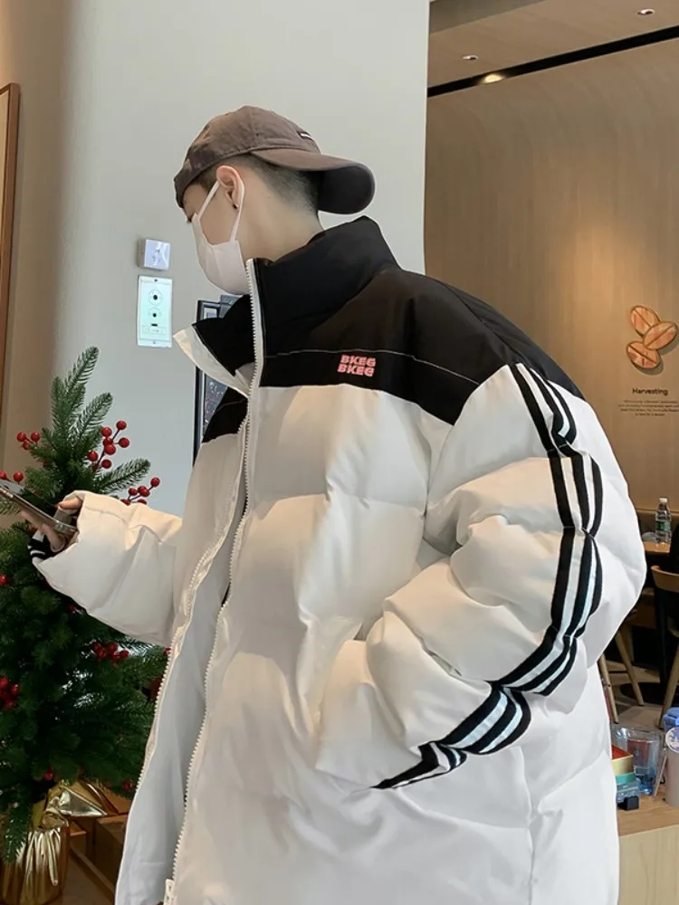 

Trendy Thiened Bread Sle down Cotton Jaet Men's Winter Coat Loose Couple Matching Warmth Youth Casual Faionable