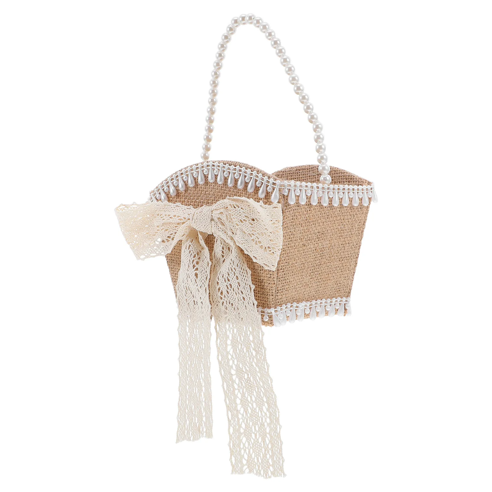 

Flower Girl Basket for Wedding Romantic Small Lace Bowknot Handheld Flower Girl Basket for Wedding Ceremony Decoration