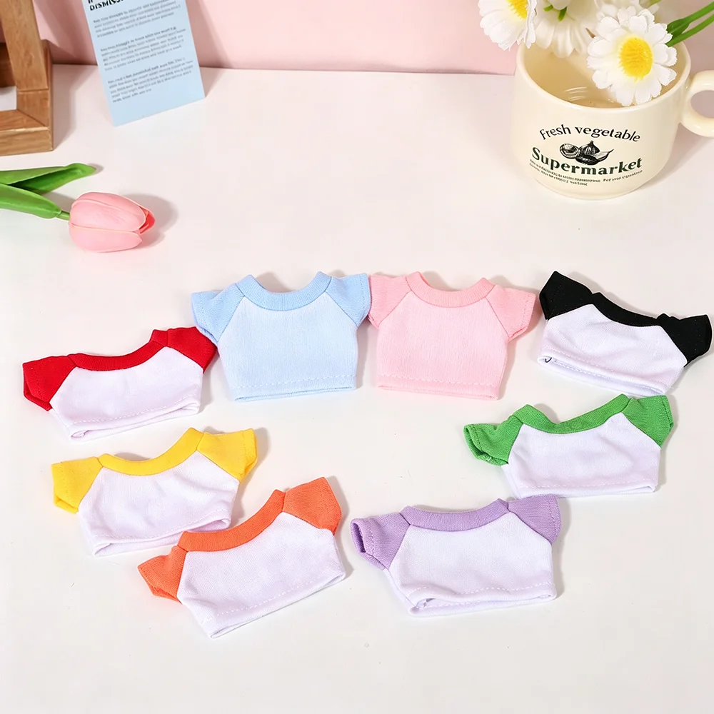Color Block Raglan Sleeve Mini Doll T-shirt Patchwork Short Sleeve Top For 10cm 15cm 20cm Cotton Stuffed Doll DIY Dress Up Acces