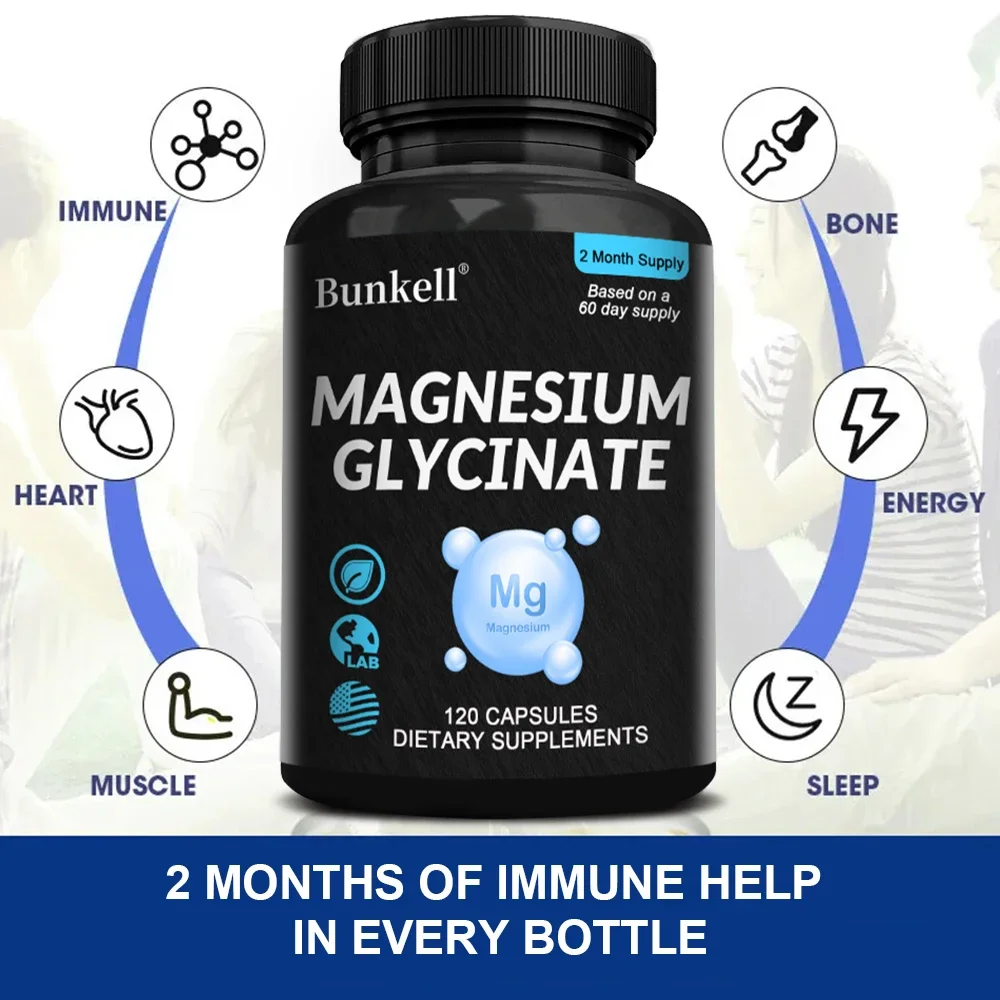 Magnesium Glycinate Supplement - High Strength for Muscle and Nerve Function, Heart, Immune, Bone Health and Sleep, Women & Men