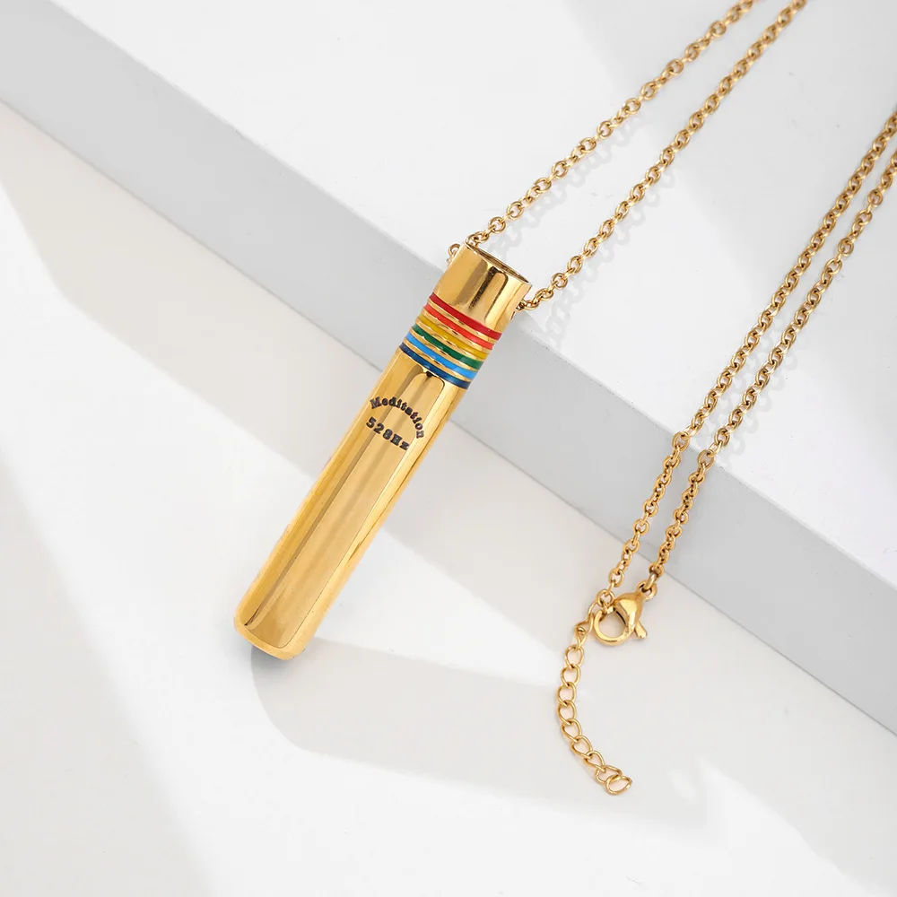 512 Hertz Whistle Pendant Stainless Steel Rainbow Accessory Color Blocked Two Tone Meditation Mindfulness Relieve Anxiety