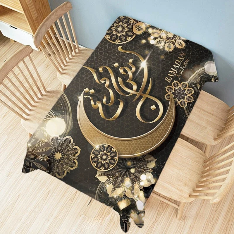 

Eid Mubarak Restaurant Decoration Tablecloth Ramadan Home Decor Islamic Art Rectangular Waterproof Cover Table Mesas Mantel