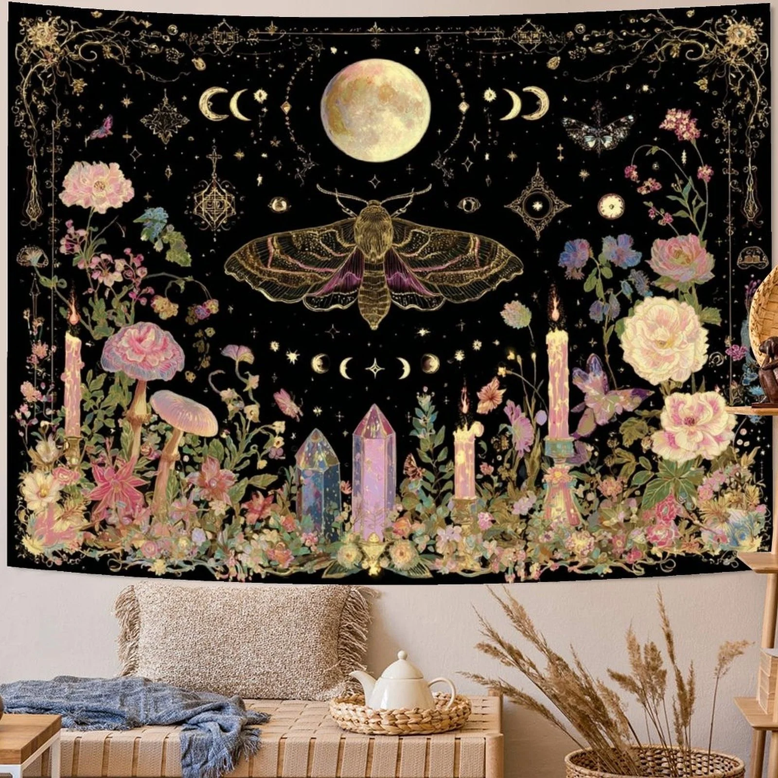Boho Butterfly Tapestry Flower Wall Tapestry Phases Tapestries For Bedroom Cute Tapestries Wall Hanging For Bedroom Living Room