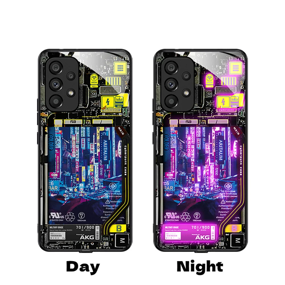 Trend Cyber City Design Sound Music Control Led Light Phone Case Glowing Cover For Samsung S26 S25 S24 S23 S22 S21 Plus Ultra