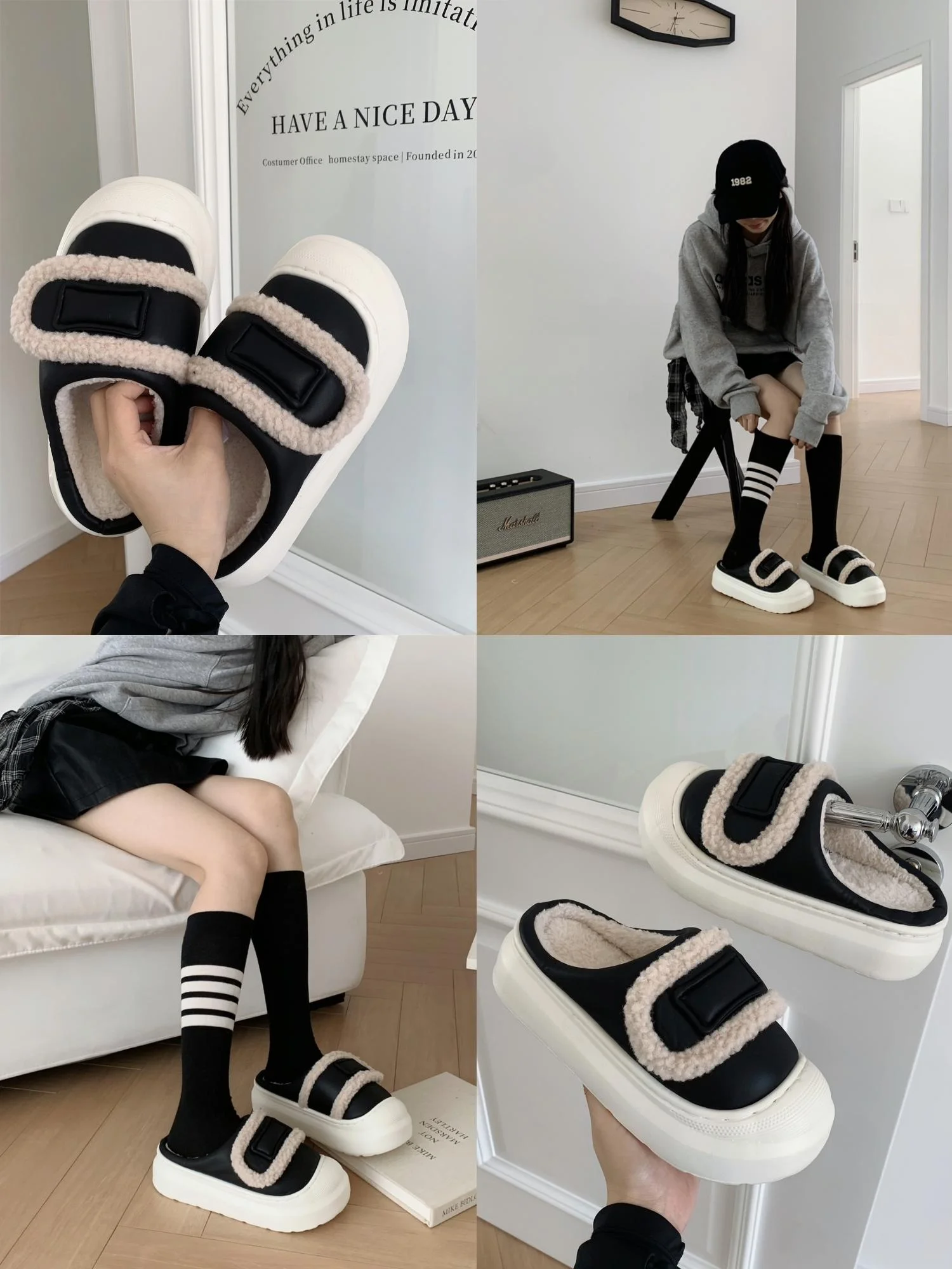 Winter Women's Outdoor Waterproof Warm Bread Shoes Lazy Shoes Low Heel Flat Bottom Korean Style D2450btfmst2 EVA Sole