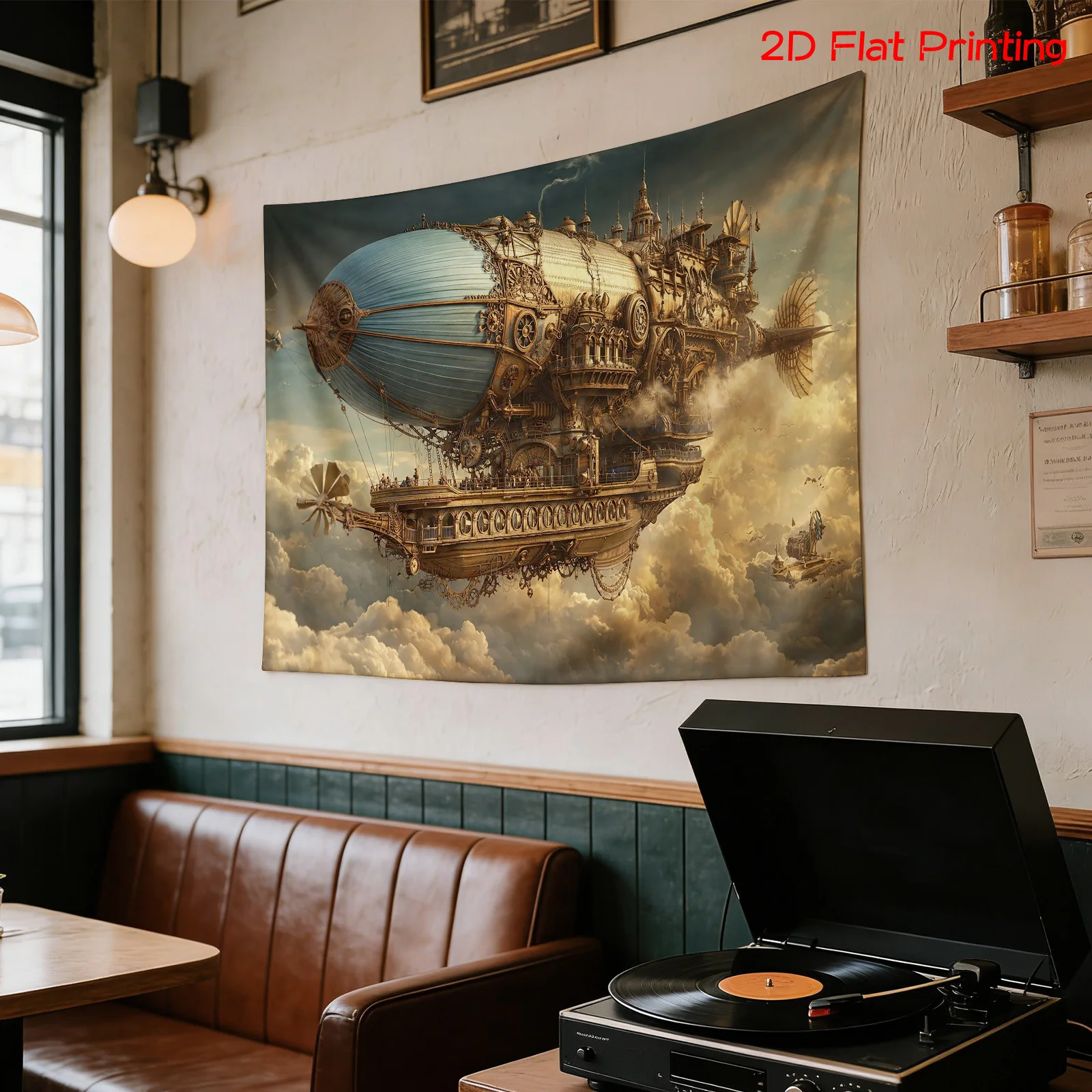 Large Steampunk Airship Zeppelin Tapestry Wall Hanging Gothic Industrial Decor Fantasy Victorian Retro Adventure Art Print for R