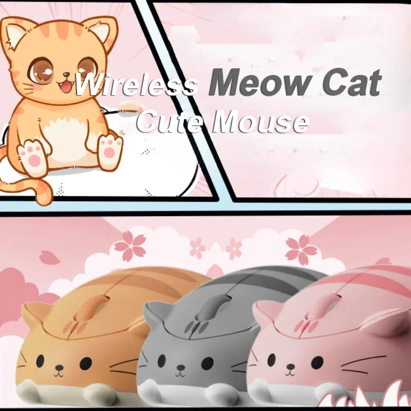 CHYI 2.4G Wireless Cute Mouse Cat Meow Creative Pink Cartoon Mause Ergonomic Mini 3D Optical Mouse For PC Laptop Kids Gift Girl