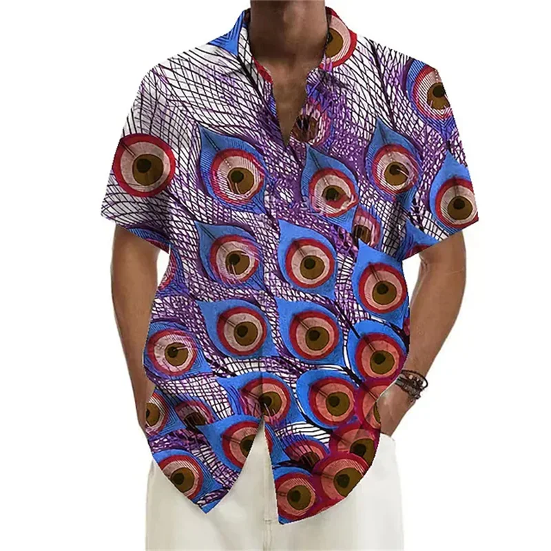 Fashion new men\'s shirt Hawaiian shirt geometric print Cuba collar white Hawaiian short sleeve plus size high quality coat