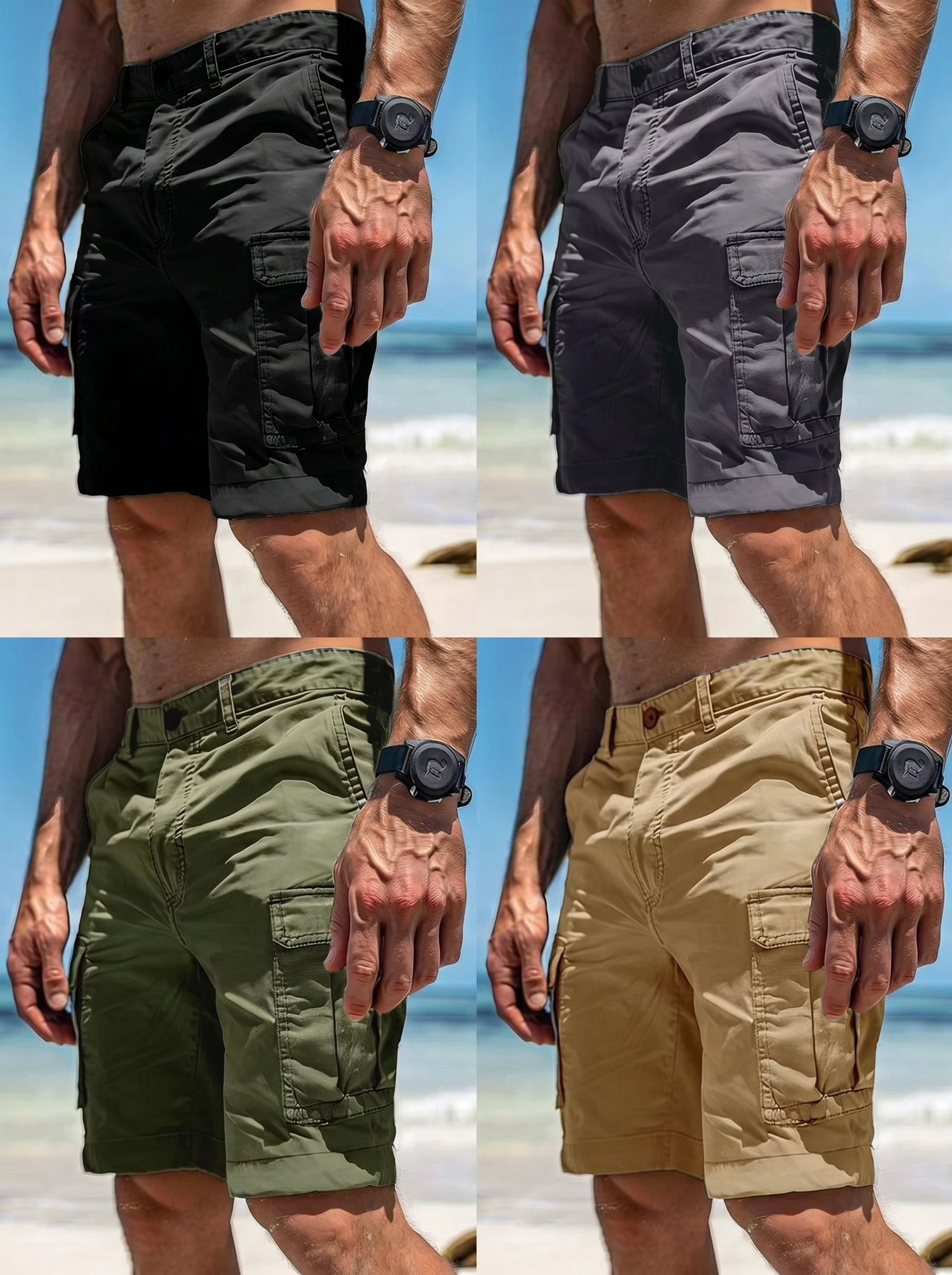 

Summer Best-Selling Men's Workwear Multi-Pocket Functional Casual Shorts Loose Trendy Straight-Leg Shorts in Solid Color