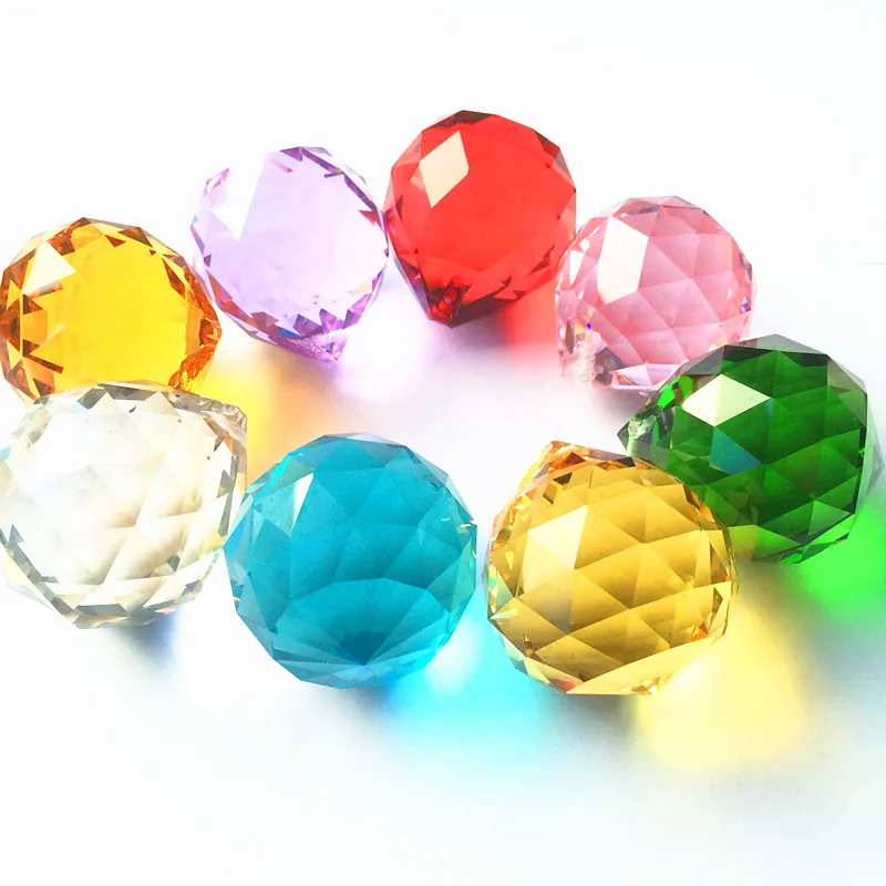 8pcs/lot 40mm Mixed Colors Faceted Crystal Feng Shui Balls Glass Chandelier Parts Hanging Pendant Lighting Spheres Suncatchers