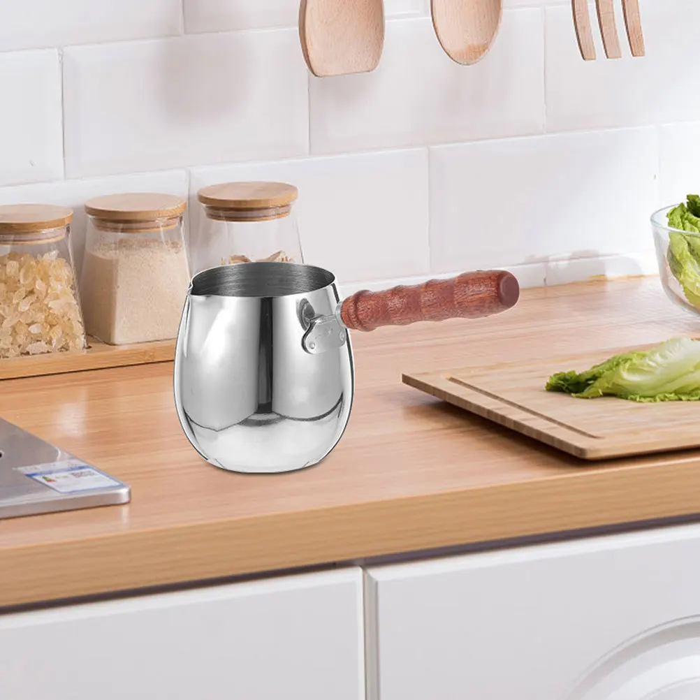 

Stainless Steel 300Ml Milk Pitcher With Wooden Handle Latte Art Jug For Coffee Frothing Steaming Espresso Cup