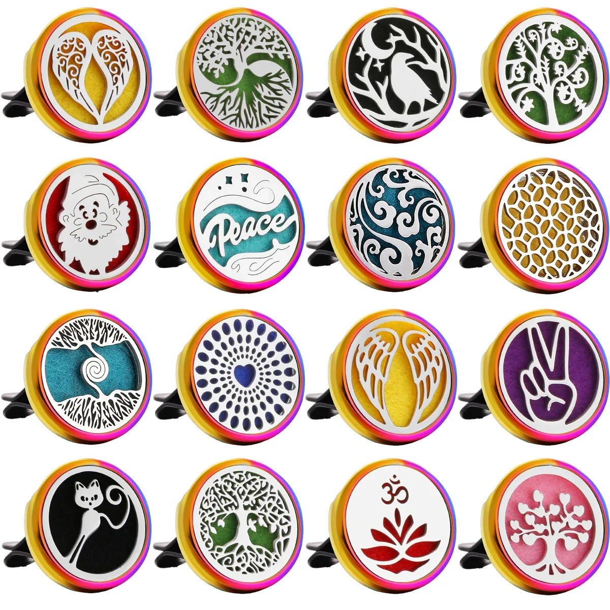 Universal Car Vent Aromatherapy Diffuser Clip Air Freshener, Metal Fragrance Locket +10 Random Color Blank Felt Pads, No Smell