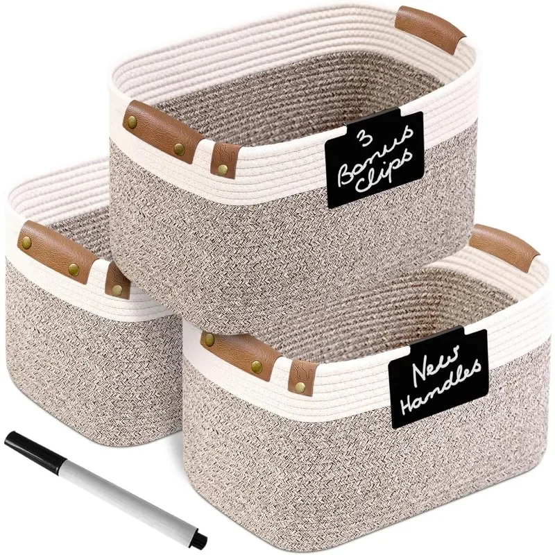 

Cotton Rope Baskets | Storage Baskets for Shelves, Woven Baskets for Storage, Bin, Basket,Off White&Brown 3 Pack