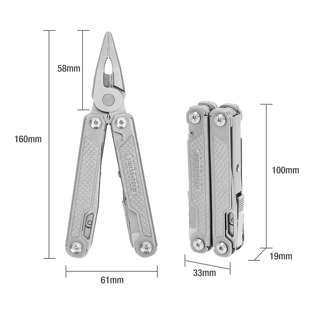 SWISS TECH Multitool, pinza pieghevole Multi pinza 17 in 1, pinza Multitool perfetta per campeggio, pesca ed escursionismo