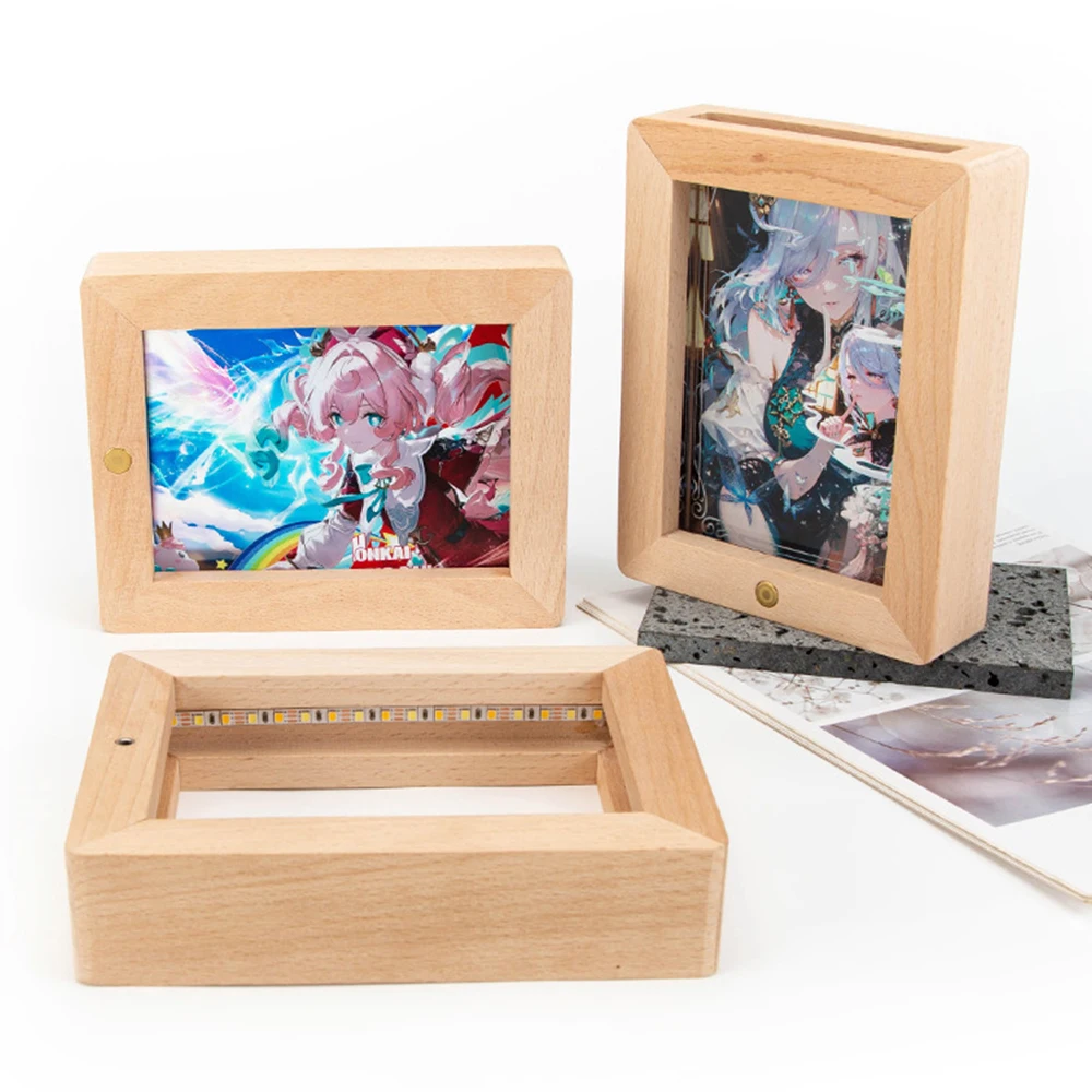 

Wooden Picture Frame With Night Light for Desktop Display, Warm Glowing Light Photo Frames for Home Room Bedroom Office
