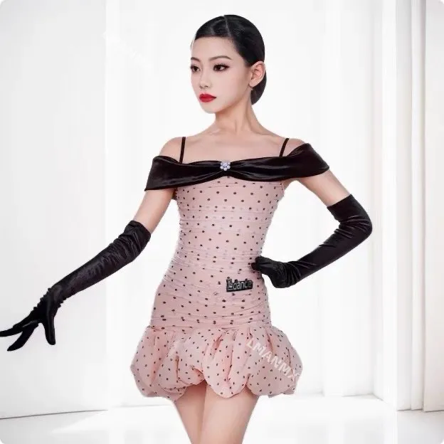 

Новый костюм для латинских танцев 2025 года для девочек — боди для ежедневной практики в горошек, профессиональная танцевальная юбка для детей