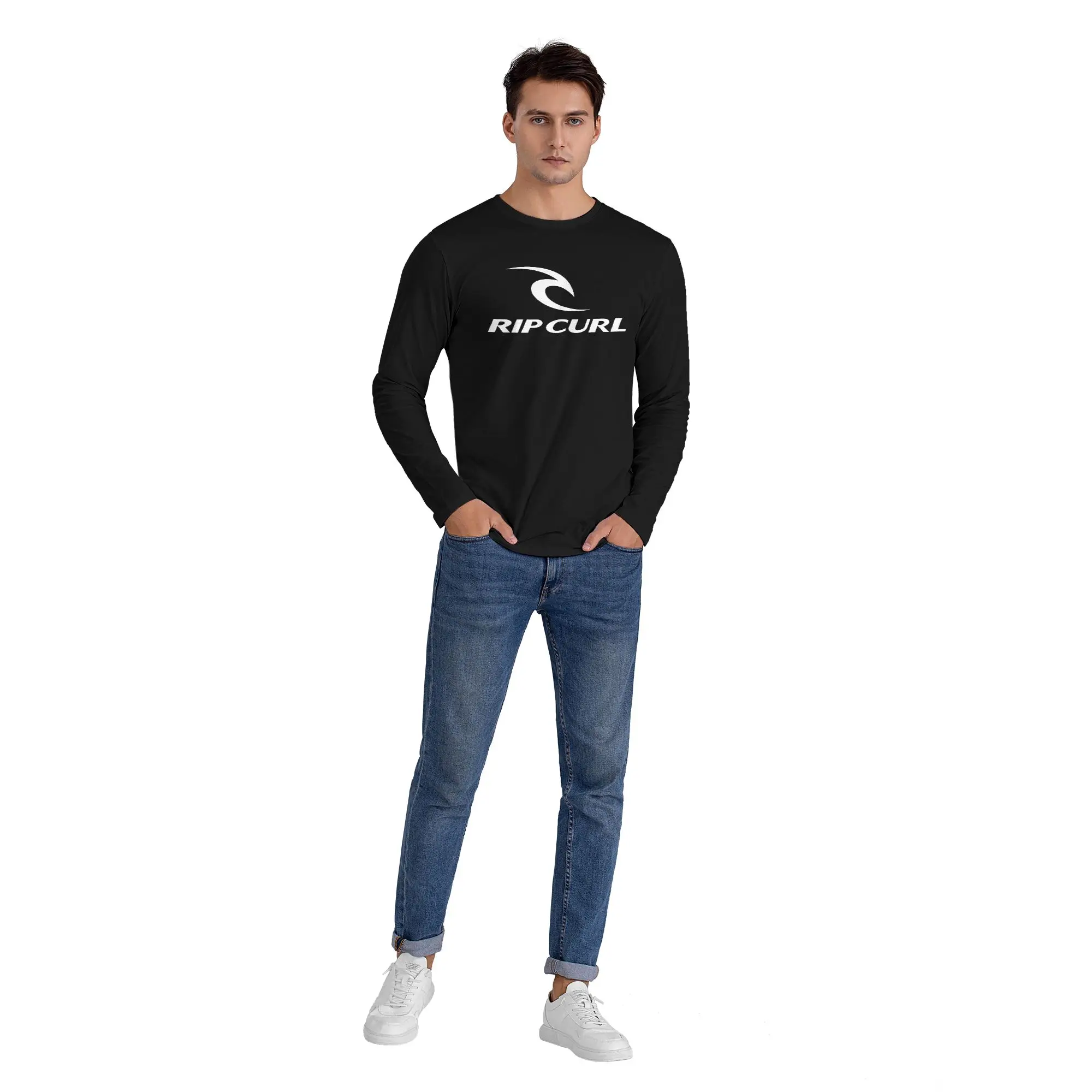 Rip Curl Logo Men's Long Sleeved T-shirt Casual Round Neck T shirts Spring and Autumn Men tops
