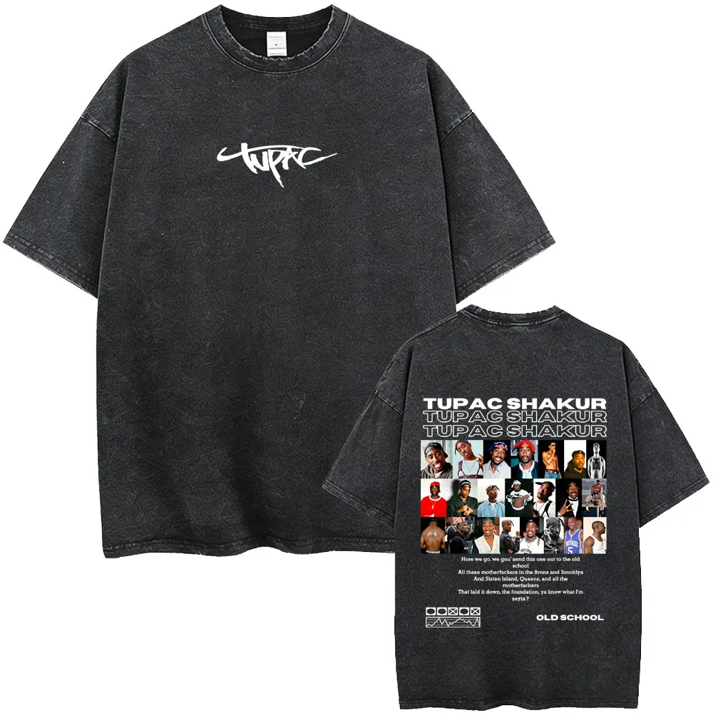 Limited Rapper Tupac 2pac Vintage Washed T-shirt Men Women Hip Hop Fashion Retro T Shirts Men's Casual Cotton Oversized T-shirts