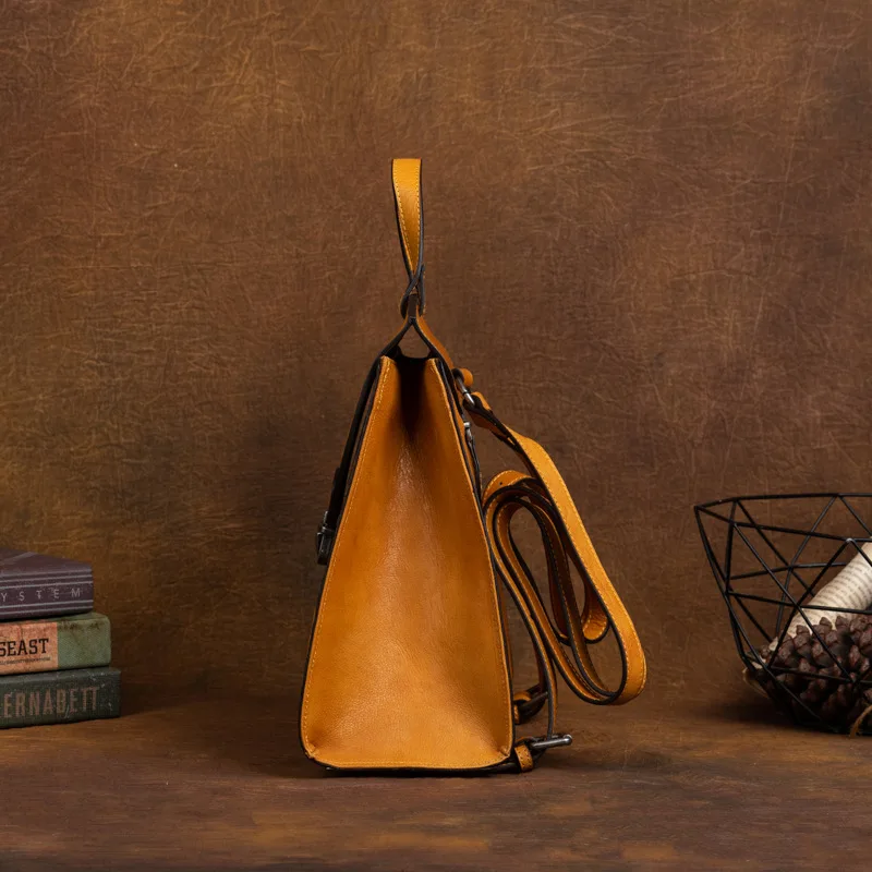 Sac à dos rétro en cuir véritable pour femmes, sac à bandoulière Vintage en cuir de vache de première couche, sac de voyage décontracté pour dames pour téléphone Ipad