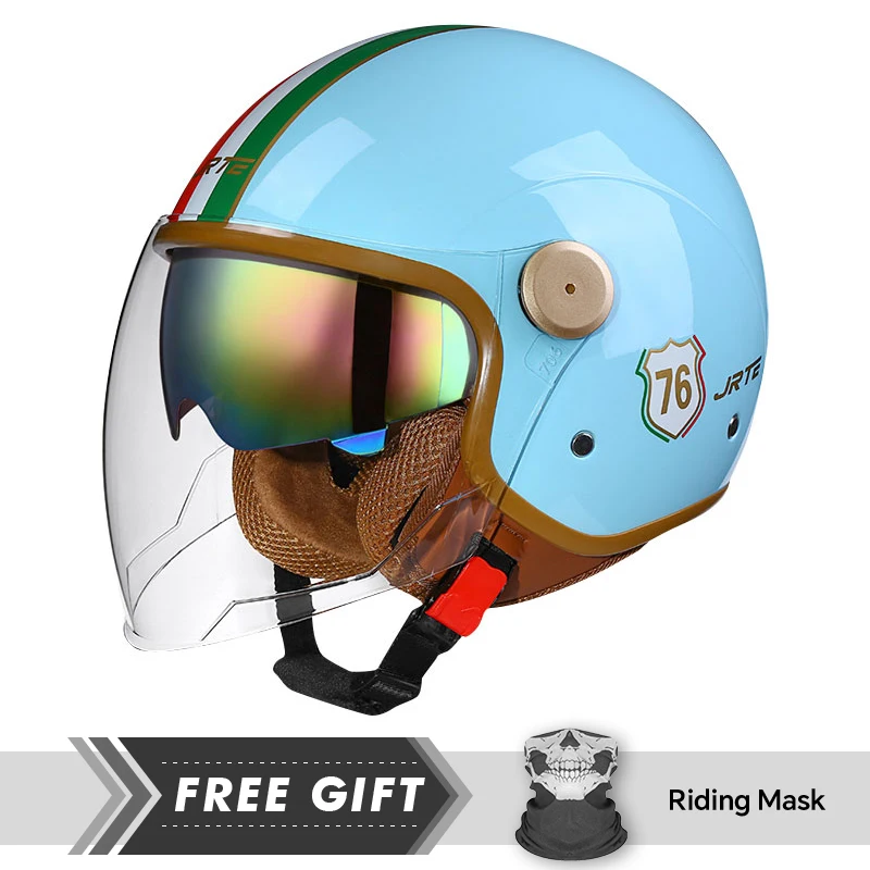 

New Arrivals Classic Blue Open Face Motorcycle Helmets Double Lens DOT ECE Vintage Jet Helmet Moto Equipment 3/4 Open Half Helm
