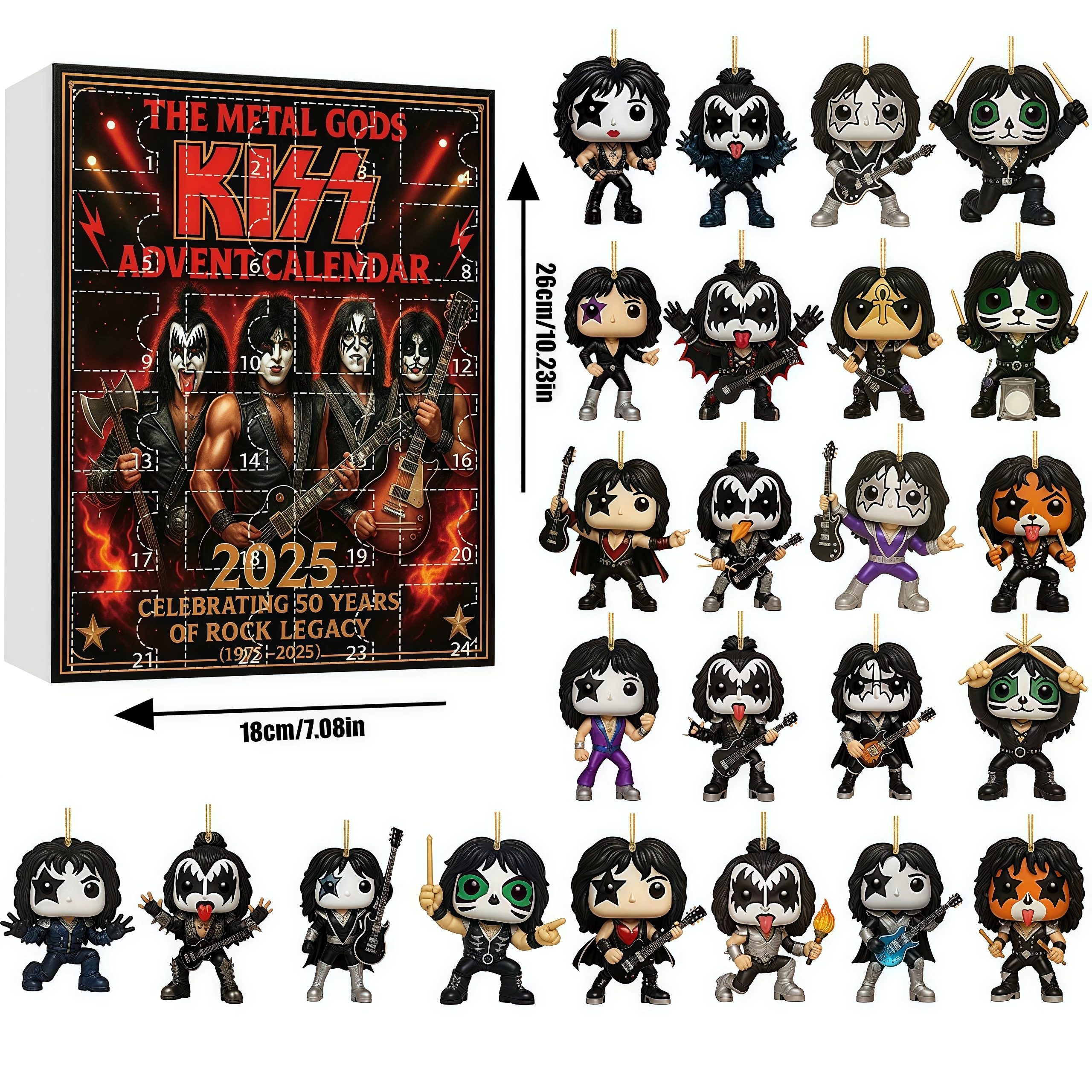 KISS Band Metal Gods 24 Days Advent Calendar 2D Flat Acrylic Iconic Musical Collectible Gift Countdown Calendar 2026