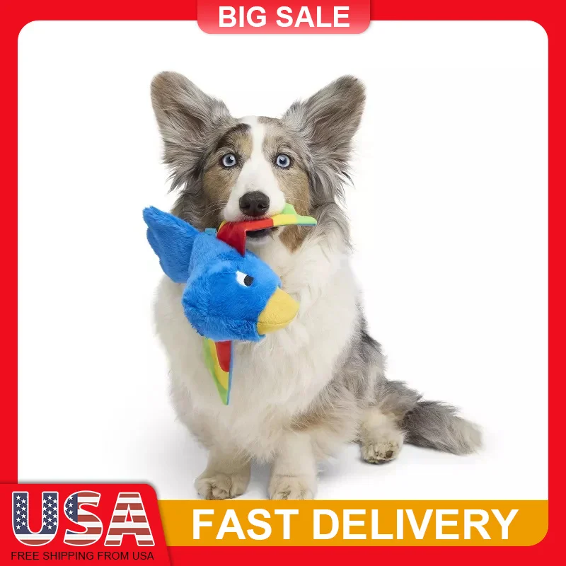 

Parrot Plush Dog Toy with Squeaker Crinkle Sound Whip Flip Wings Interactive Pirate Themed Chew Toys for Dogs Animal Puppy