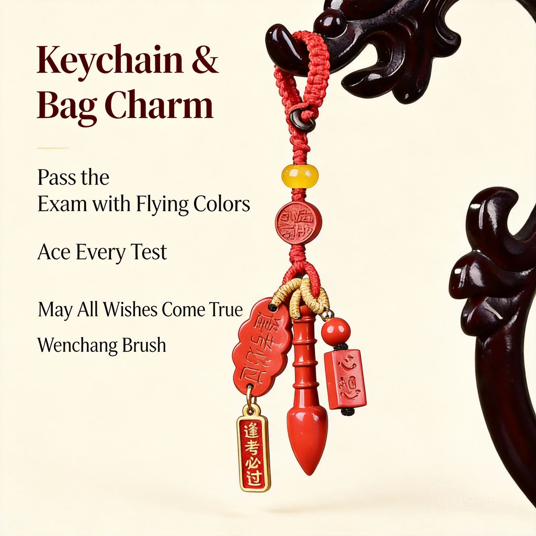 

Chinese Style Lucky Cinnabar Exam Success Keychain Classic Chinese Blessing Good Luck Pendant Hand Woven Bag Hanging Ornament