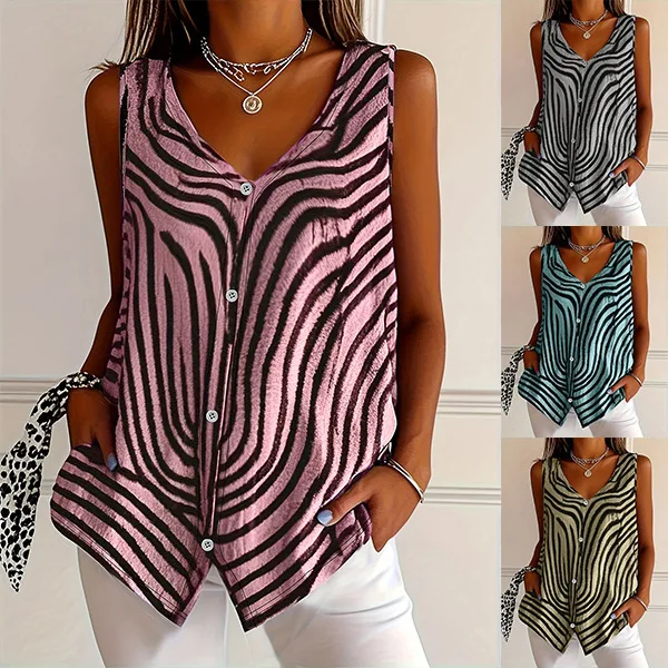 Spring Summer New Women's Printed Button Cardigan Vest Independent Station Cross-Border Fashion Cleanfit Loose Style Citywalk...