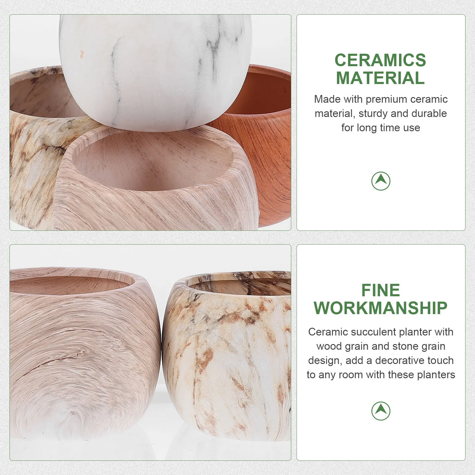 

4Pcs Ceramic Flowerpot Small Bonsai Pot Stone Wood Grain Wood-Grain Flower Pot Ceramic Planter