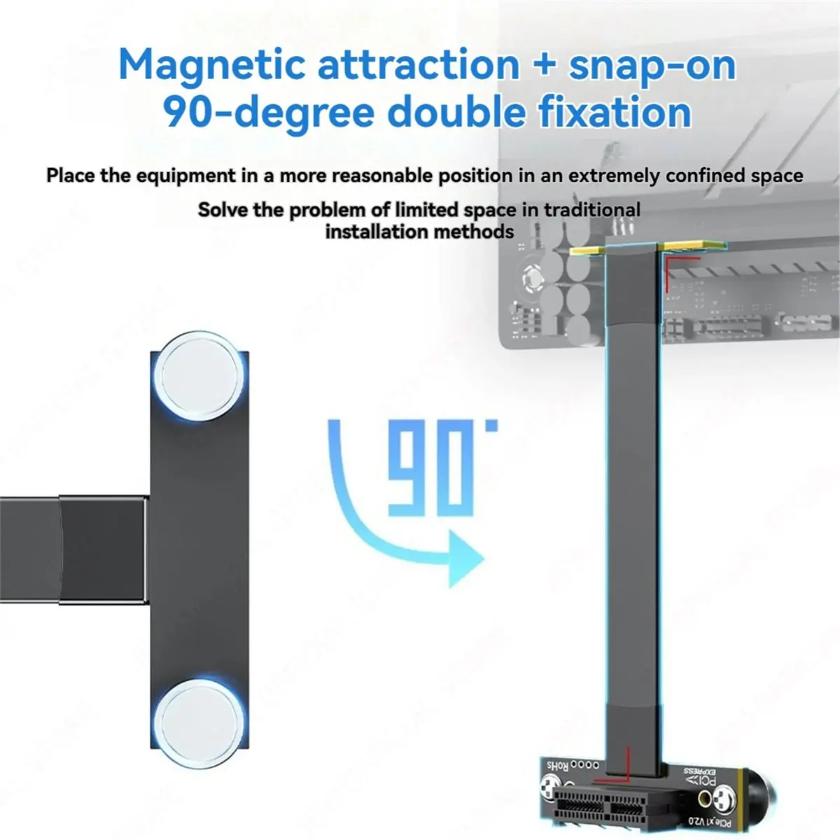[VALUE PACK]PCIe 4.0 X1 Magnetic Fixatiom Riser Cable 16Gbps 90° Dual Angle for PCIe WiFi Card M.2 Adapter USB PCIe Card 10CM