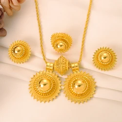 Ethiopian  Jewelry 2pcs Pendant/Necklace/Earring/Ring/Bracelet Gold Color Eritrea Set Man Women's Habesha Wedding Party Gift