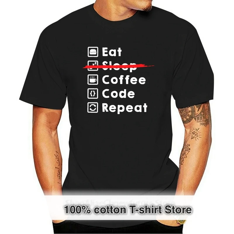 Футболка мужская с надписью «Eat Coffee», смешная хлопковая тенниска с надписью Humor, программирующая майка с коротким рукавом, подарок разработчику кодов