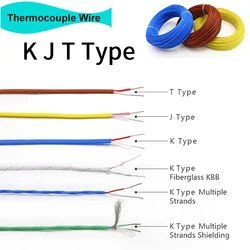 K J T Type Thermocouple Wire 2 Cores PTFE Insulator Shielded Line GlassFiber High Temperature Measuring Line Compensation Cable