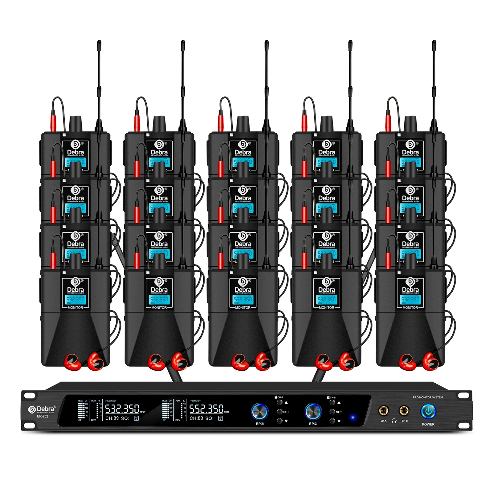 

ER-202 Professional 20-Channel Wireless In-Ear Monitor Earphone System BT5.0 XLR Stage for Singing Studio Recording Speech Usage