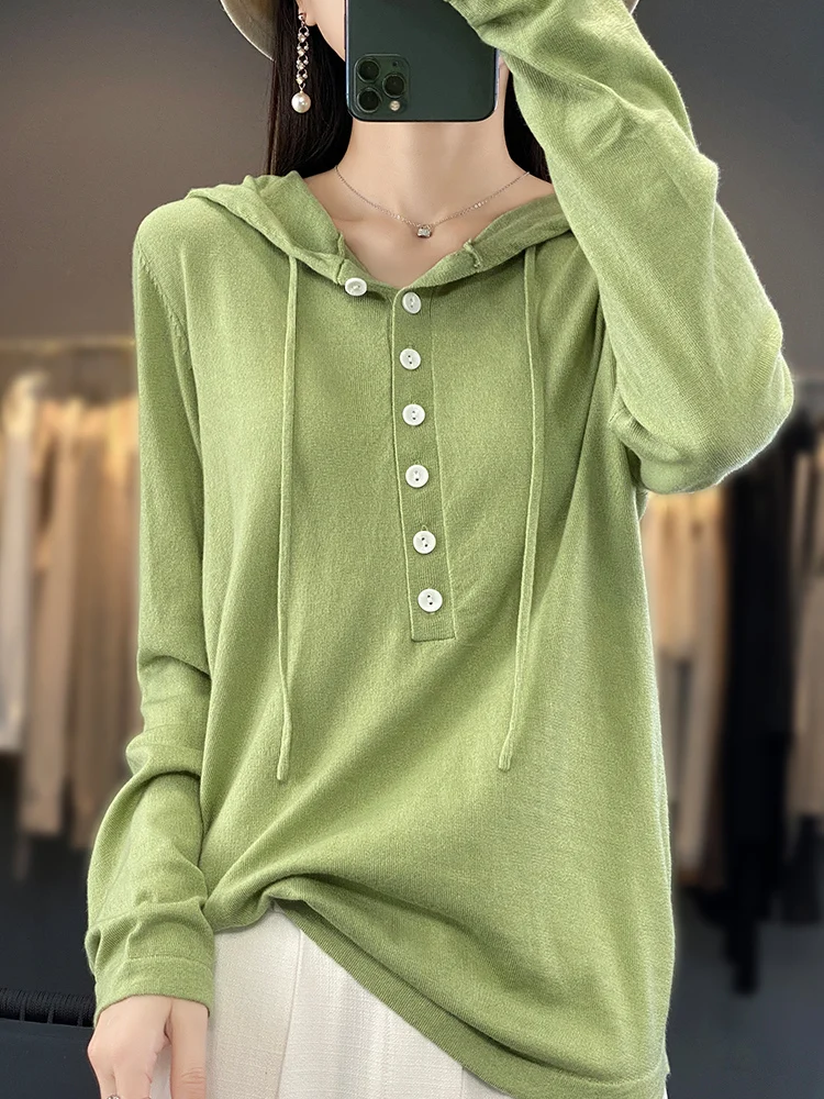 100% Merino Wool Women's Hoodie Autumn Winter Multi Color Long Sleeve Regular Casual Slouchy Fashion Soft Effortless Outerwear