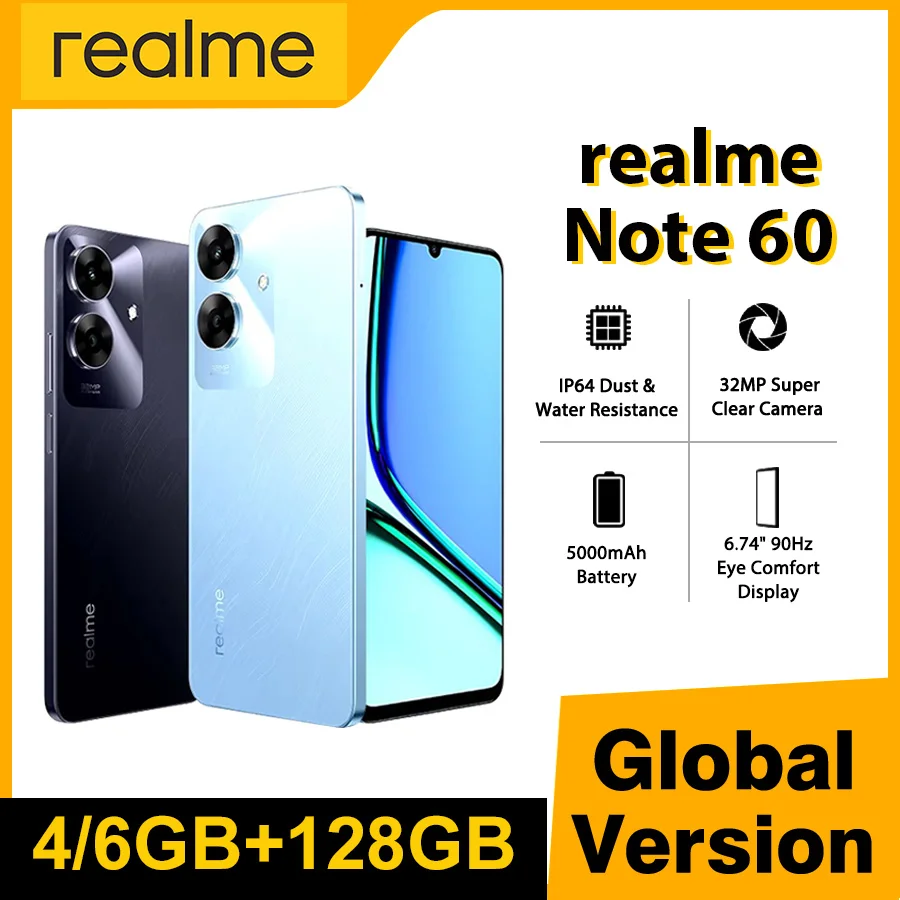 realme Note 60 Smartphone 6.74''90Hz Display 5000mAh Battery 32MP Camera 128GB IP64 Powerful Octa-core Chipset