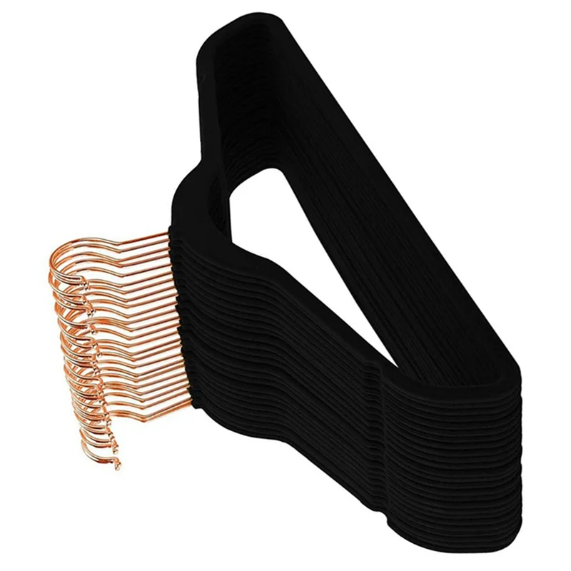 

AB11-20X Slim Velvet, Non-Slip Suit Clothes Hangers Coat Hanger, Black Rose Gold Hook