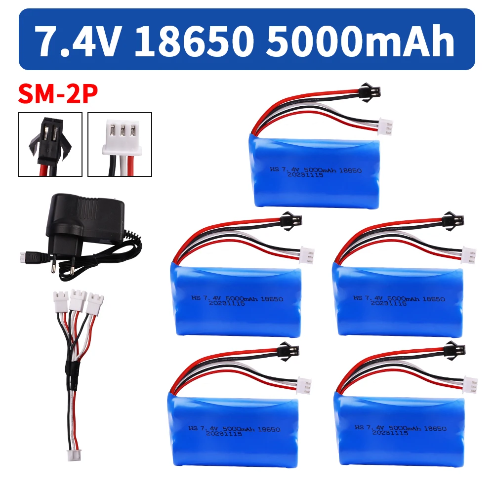 7.4V18650 SM-2P  5000mAh Li-ion Battery for WPL MN99S D90 U12A S033g Q1 H101 Parts 7.4V Battery Rc Boats Cars Tanks Drones Parts