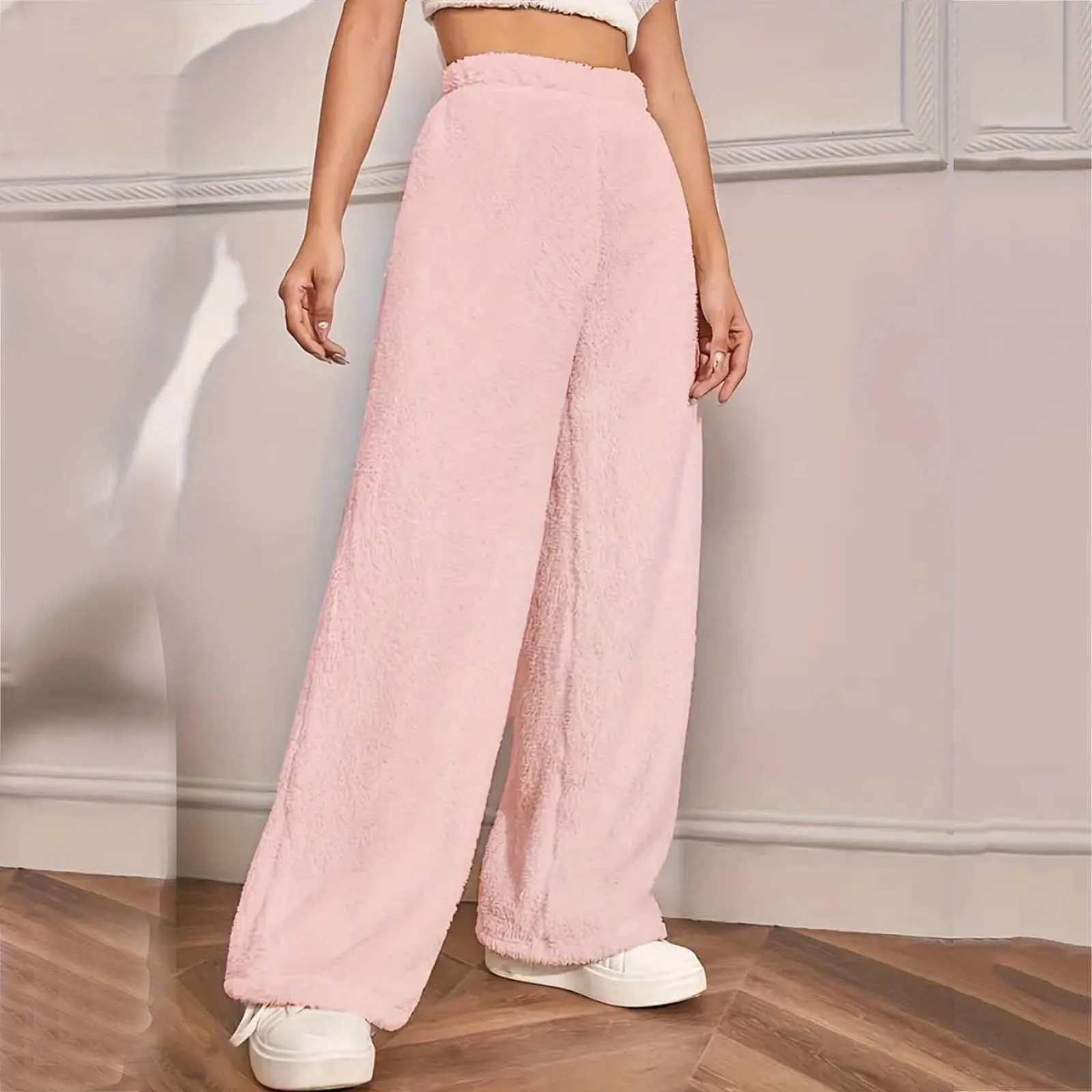 

Autumn and Winter New Female Solid Colour Fashion Warm Trousers Plush Loose Soothing Velvet Warm Leisure Straight Trousers