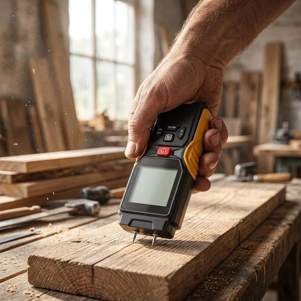 LCD Moisture Meter with Audible Alarm and HOLD Function for Reliable Damp Reading on Multiple Building Materials