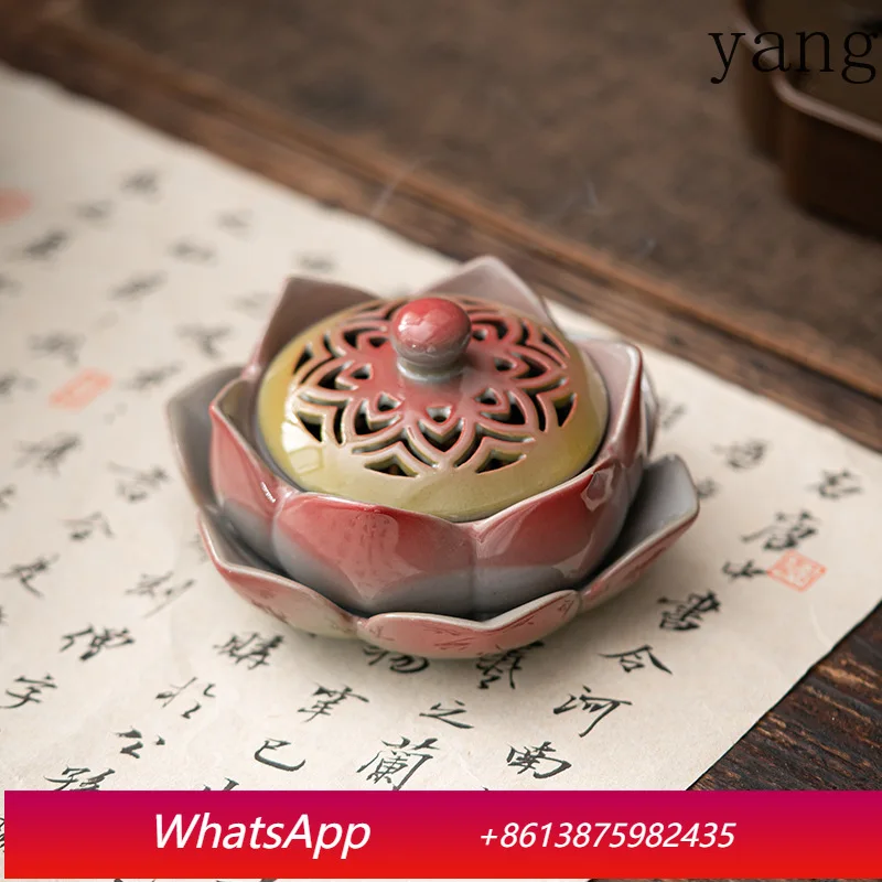 

LTT painted pottery lotus incense burner ancient pottery mud bucket color lotus antique ceramic creative aromatherapy burner